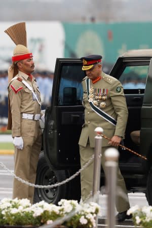 Pakistan's Army Chief of Staff General Qamar Javed Bajwa, arrives to attend the Pakistan Day military parade in Islamabad,