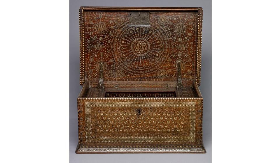 Mudejar chest, probably Barcelona, early 1500s. Walnut and inlaid ivory.