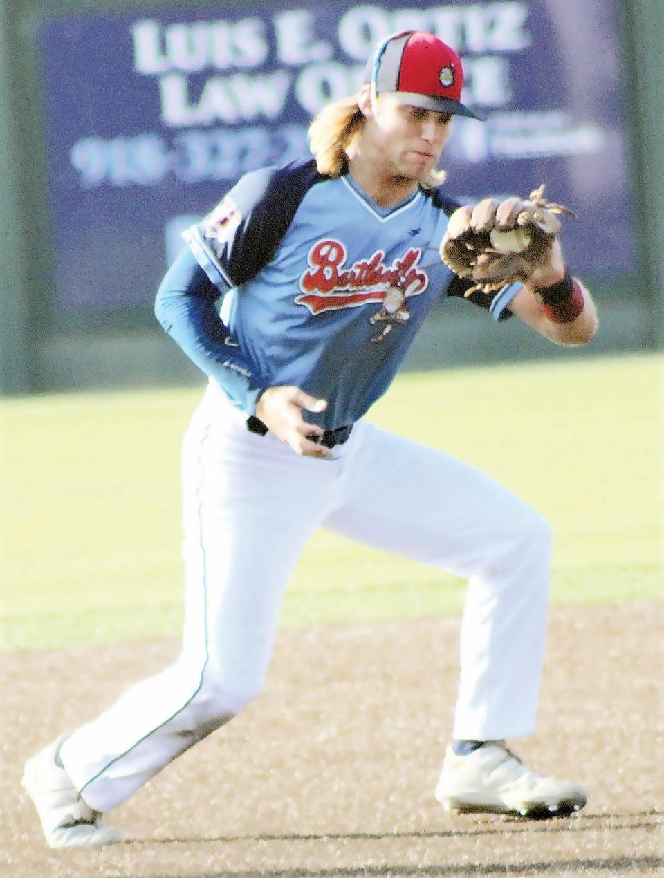 Bartlesville Doenges Ford Indians' infielder Karson Lee fields the ball on a hop during a dramatic moment last summer on Rigdon Field at Bill Doenges Memorial Stadium.