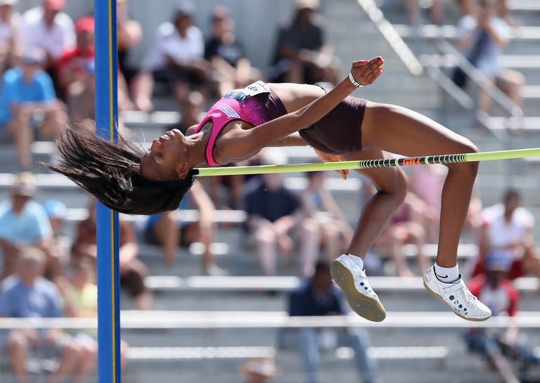 Brigetta Barrett clears the bar in her victory in the Women's High Jump on day three of the 2013 USA Outdoor Track & Field Championships at Drake Stadium on June 22, 2013 in Des Moines, Iowa