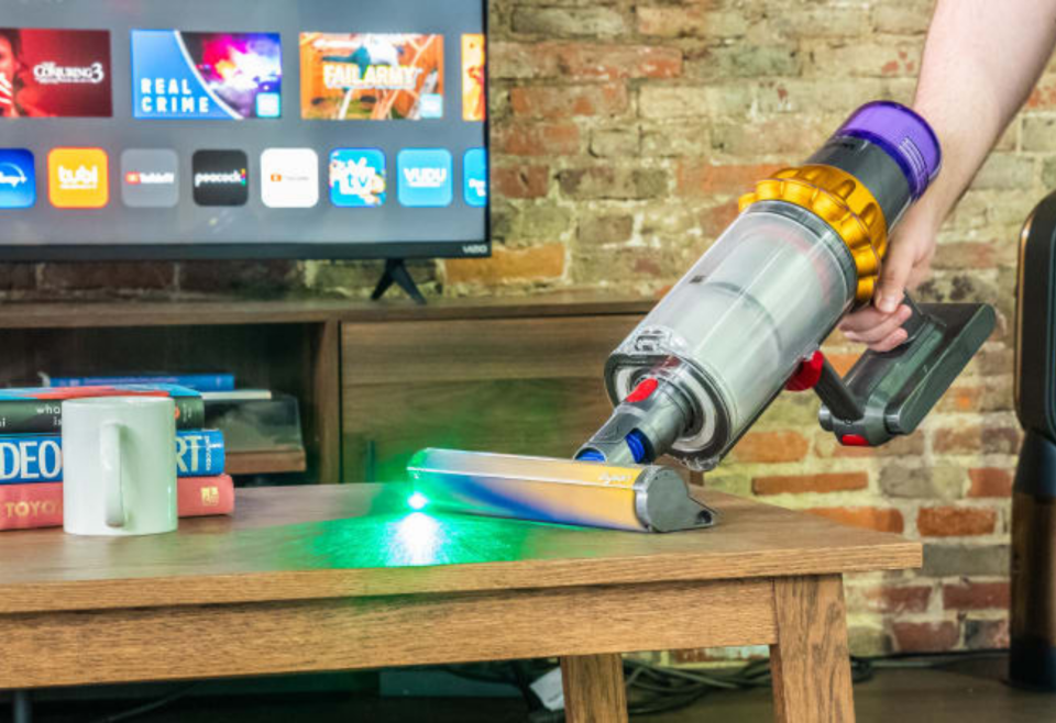 This Dyson features a dust-eliminating laser to improve its cleaning prowess.