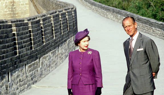 The Queen And Prince Philip visiting the Great Wall of China.
