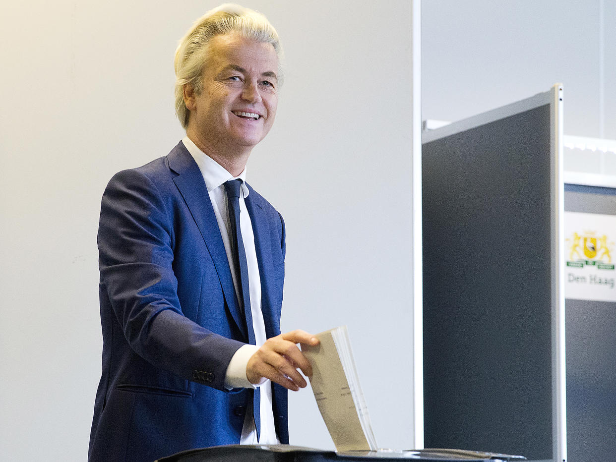PVV party leader and firebrand anti-Islam lawmaker Geert Wilders casts his ballot for Dutch general elections in The Hague, Netherlands: AP