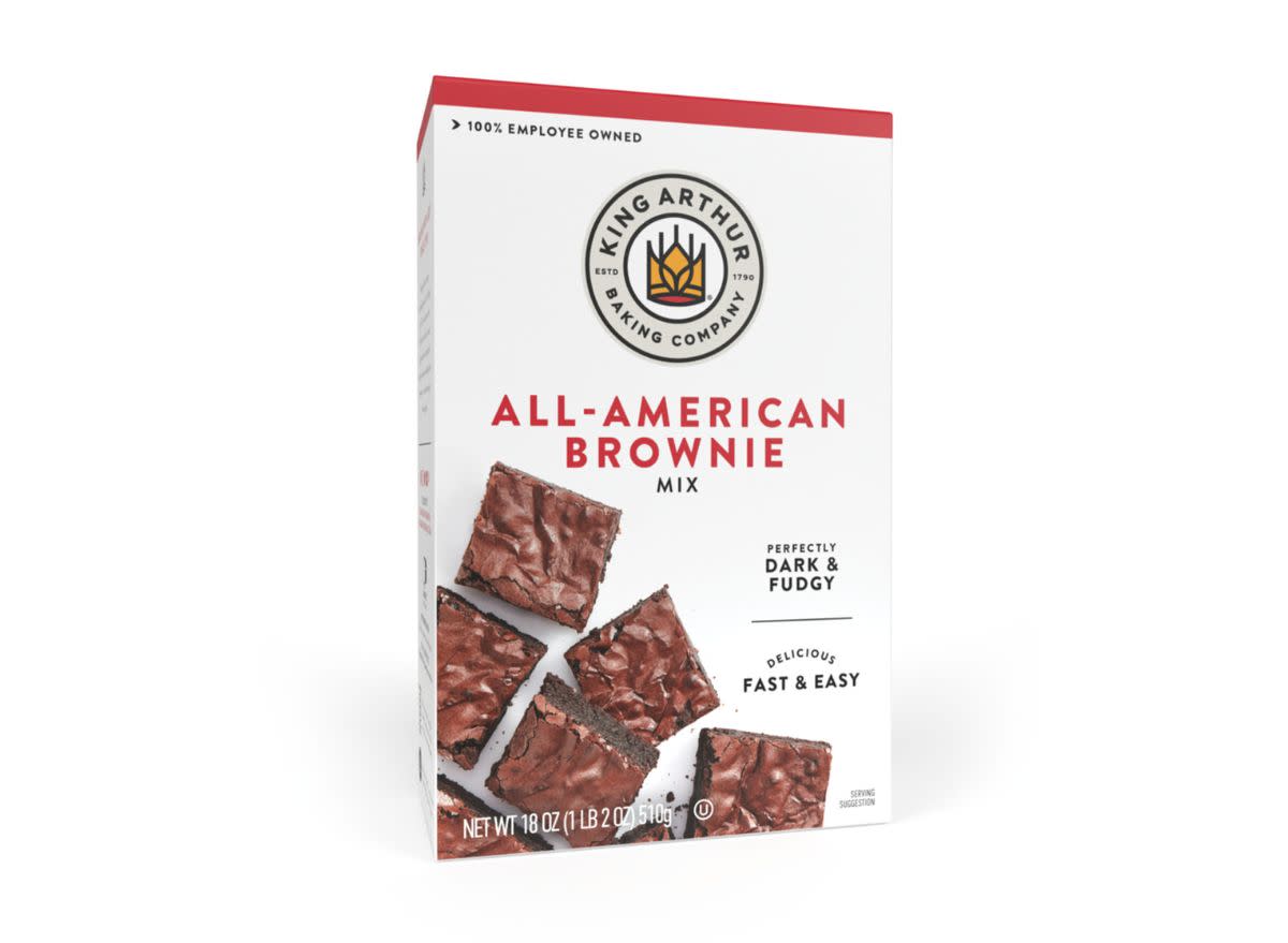 box of brownie mix on a white background