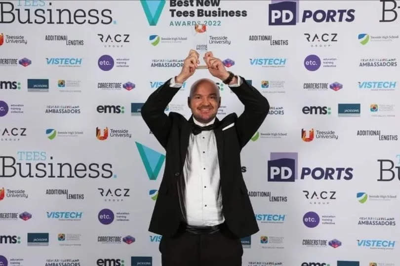 Neil Trewick with the award for Best New Sole Trader at 2023 Tees Business Awards