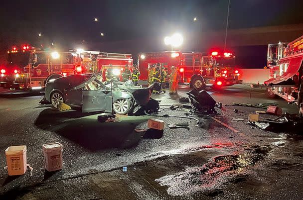 PHOTO: The driver of a Tesla died in a crash on Feb. 18, 2023, Walnut Creek, California. (Contra Costa County Fire Protection District)