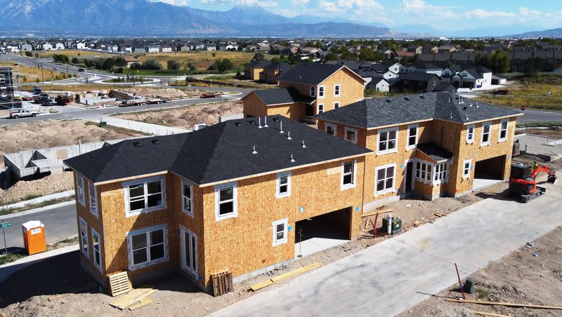 New single family homes under construction in the South Jordan area of the Salt Lake Valley on Monday, Sept. 11, 2023.