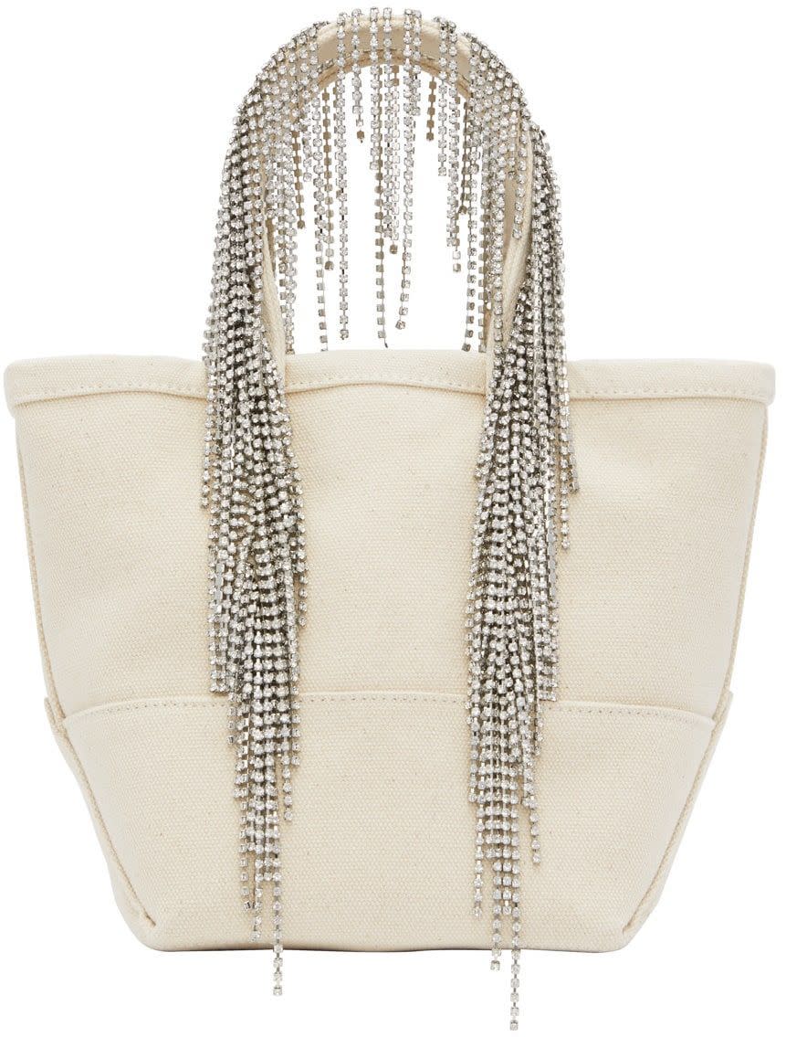 12) KARA Off-White Crystal Fringe Mini Tote Bag