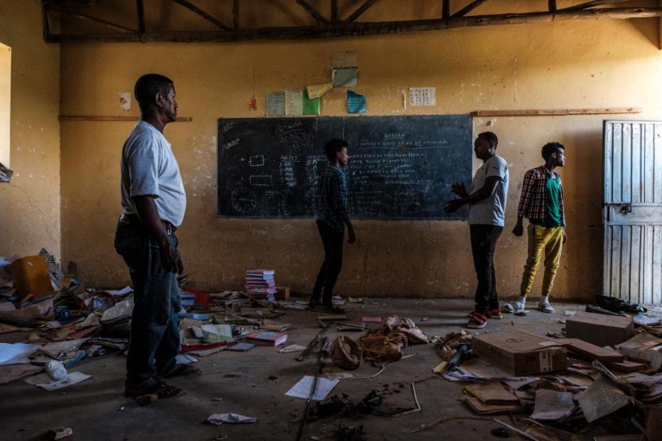 a looted classroom at Ksanet Junior Secondary School