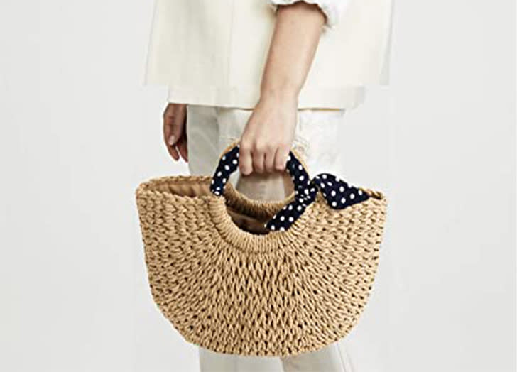 New pink mini College Style Ringer Bucket Bag Tote Crossbody bag Single  shoulder bag women's bag Hand-woven beach bucket bag