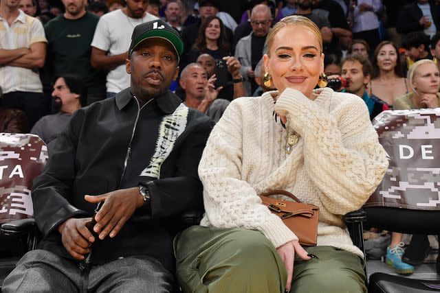 <p>Allen Berezovsky/Getty Images</p> Rich Paul and Adele at a Nov. 22 Lakers game at Crypto.com Arena