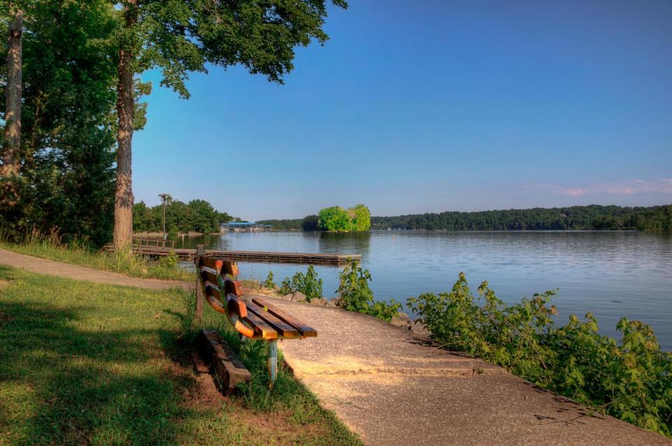 PHOTO: A view of Lake Barkley, Ky., from a bench along a hiking trail looking north across a large cove, on June 16, 2021. (STOCK PHOTO/Getty Images)