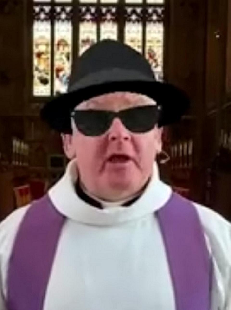 Reverend Vaughan Roberts, 62, conducted a church service with a Blues Brother filter on after a mishap with his Zoom account (swns)