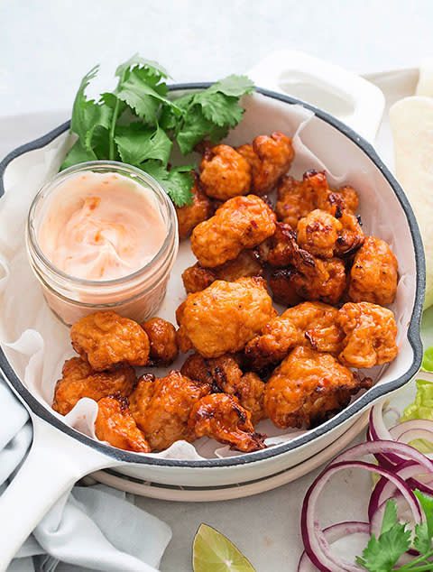 Fried cauliflower bites with a dip