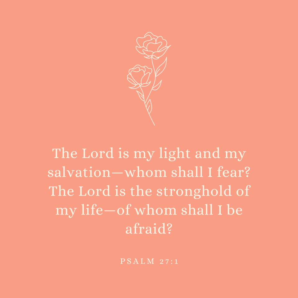 Psalm 27:1 The Lord is my light and my salvation—whom shall I fear? The Lord is the stronghold of my life—of whom shall I be afraid?