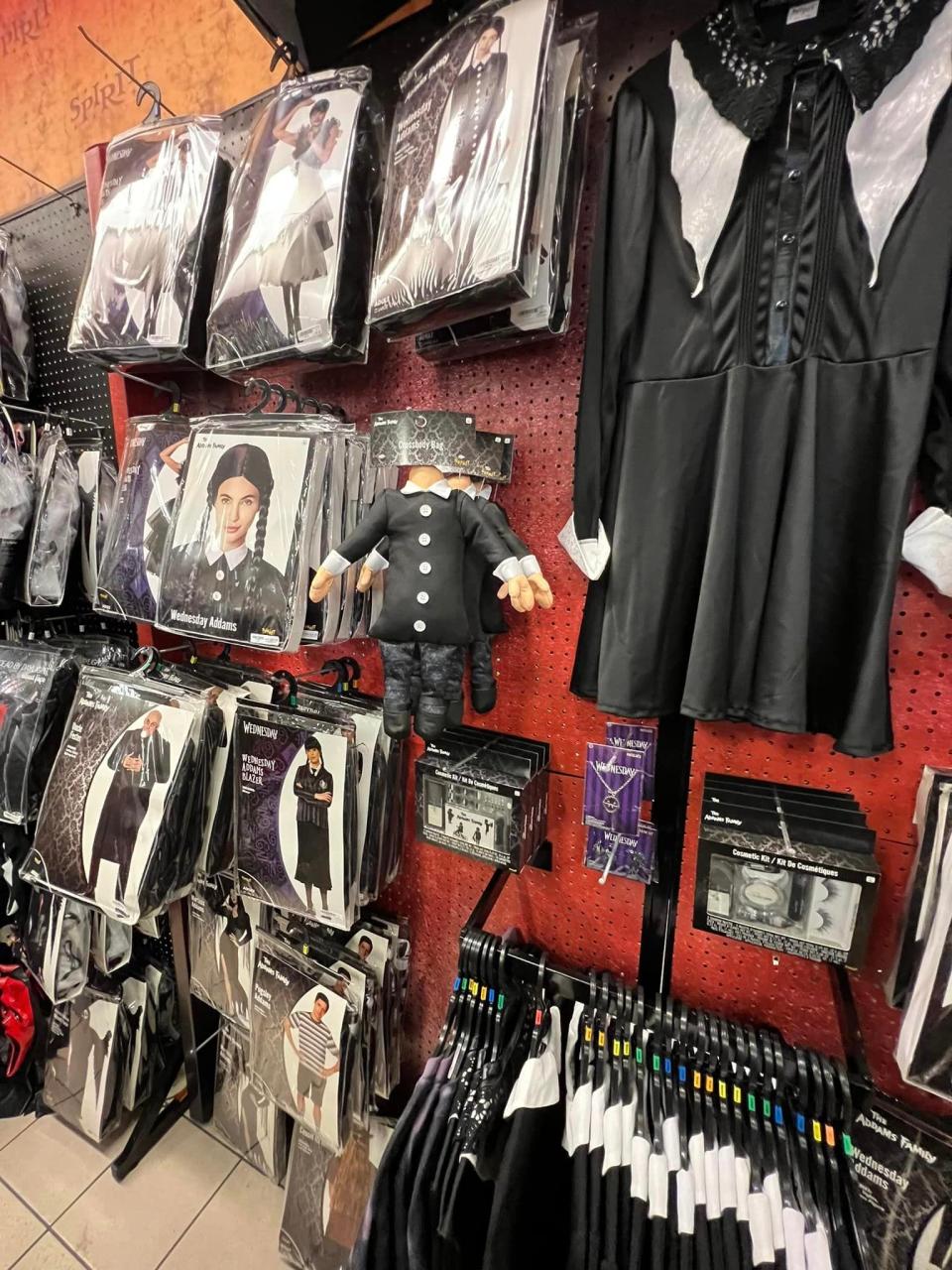 Wednesday Addams costumes and accessories have their own spot in a Spirit Halloween in Oviedo, Florida, Sept. 10, 2023..