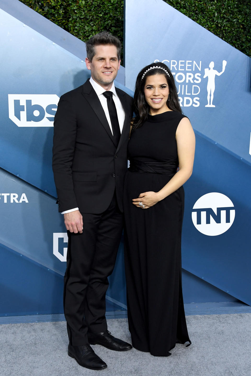 LOS ANGELES, CALIFORNIA - JANUARY 19: (L-R) Ryan Piers Williams and America Ferrera attend the 26th Annual Screen Actors Guild Awards at The Shrine Auditorium on January 19, 2020 in Los Angeles, California. (Photo by Jon Kopaloff/Getty Images)