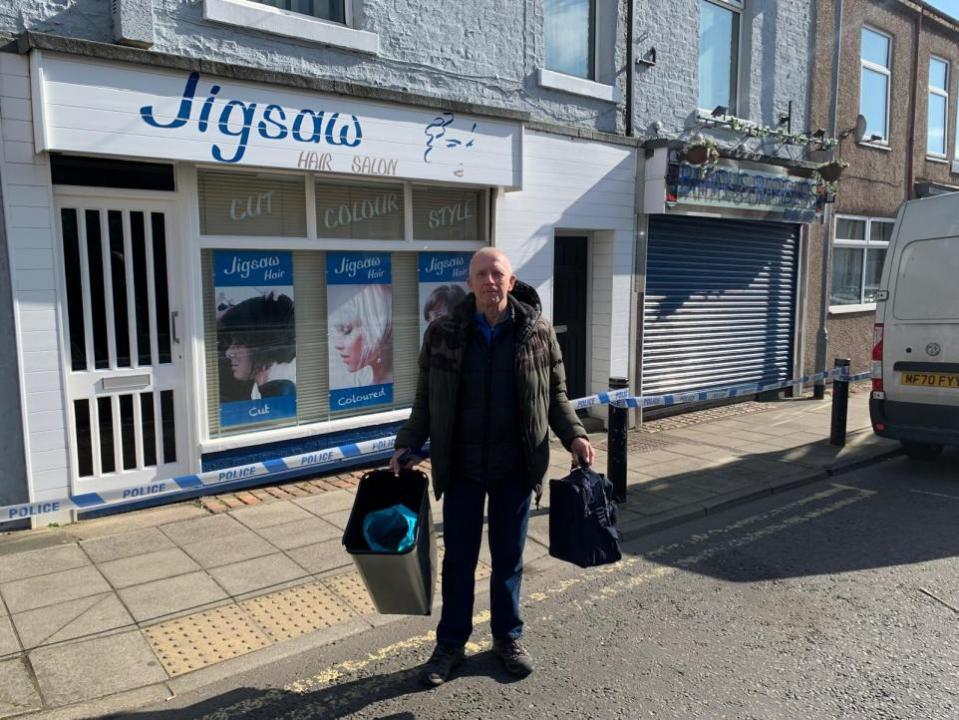 The Northern Echo: Gary Wardell from Barry’s Barbers, who turned up this morning to find his business had been cordoned off.