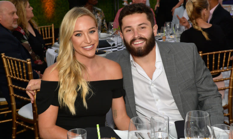 Baker Mayfield with fiancee Emily Wilkinson.