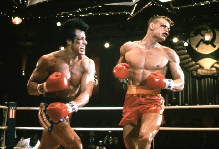 In "Rocky IV," Stallone punches out Drago in the boxing ring