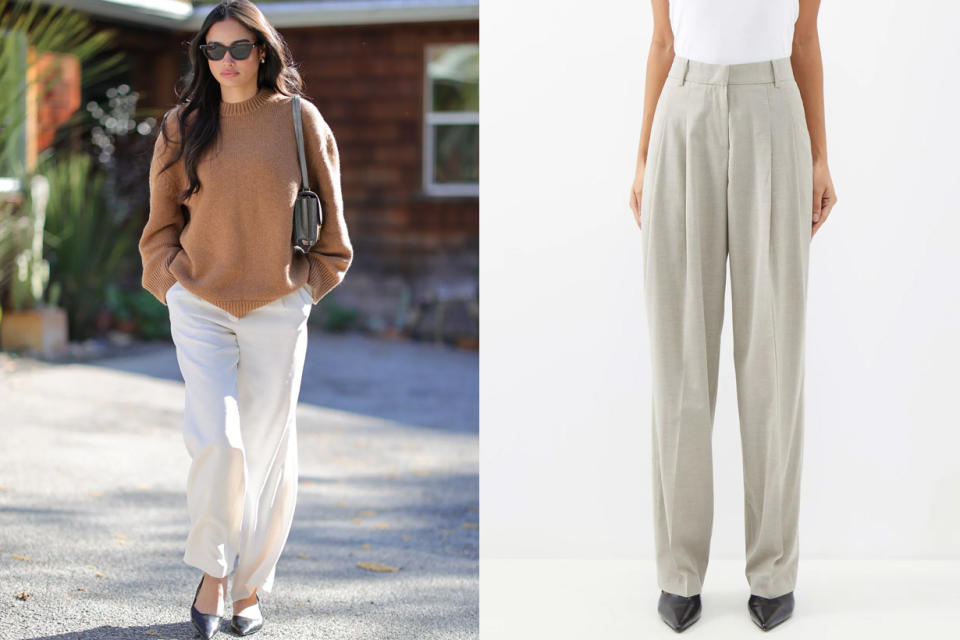 A quiet luxury look featuring darted pants / The Frankie Shop
