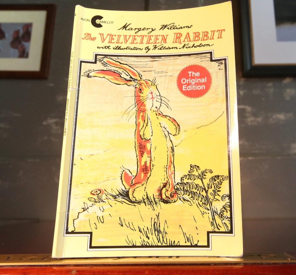 An original edition of The Velveteen Rabbit standing on a table