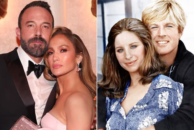 <p>Christopher Polk/Golden Globes 2024/Golden Globes 2024 via Getty; Everett</p> Jennifer Lopez and Ben Affleck; Barbra Streisand and Robert Redford