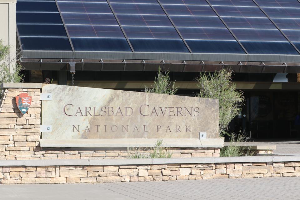 A sign welcomes guests during Carlsbad Caverns National Park's 100th anniversary, Oct. 25, 2023 at the Visitors Center.