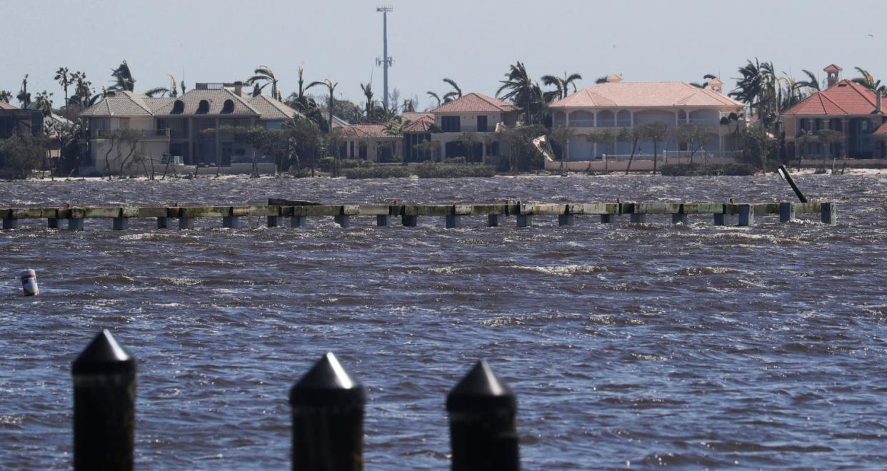 The Cape Coral Yacht Club pier suffered severe damage after impact from Hurricane Ian was felt in the area. The city of Cape Coral showed major signs of damage after strong winds and flood waters as a result of Hurricane Ian impacted areas of the city on Thursday September 29, 2022.The city of Cape Coral showed major signs of damage after strong winds and flood waters as a result of Hurricane Ian impacted areas of the city on Thursday September 29, 2022.