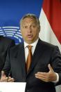 Hungary's Prime Minister Viktor Orban gives a press conference prior to his meeting with EU officials on the response to the migrant crisis at the European Union council building in Brussels, September 3, 2015