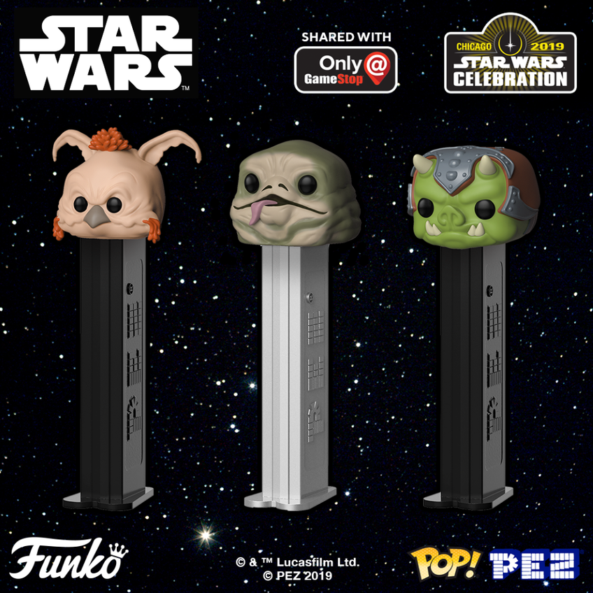Salacious B. Crumb, Jabba the Hutt and Gamorrhean Guard Pez dispensers will be available at <i>Star Wars</i> Celebration and GameStop. (Photo: Funko)