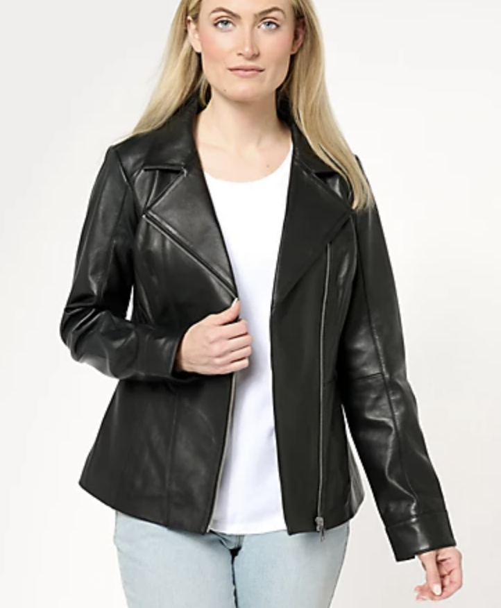 Denim & Co. Lamb Leather Moto Jacket with Pockets
