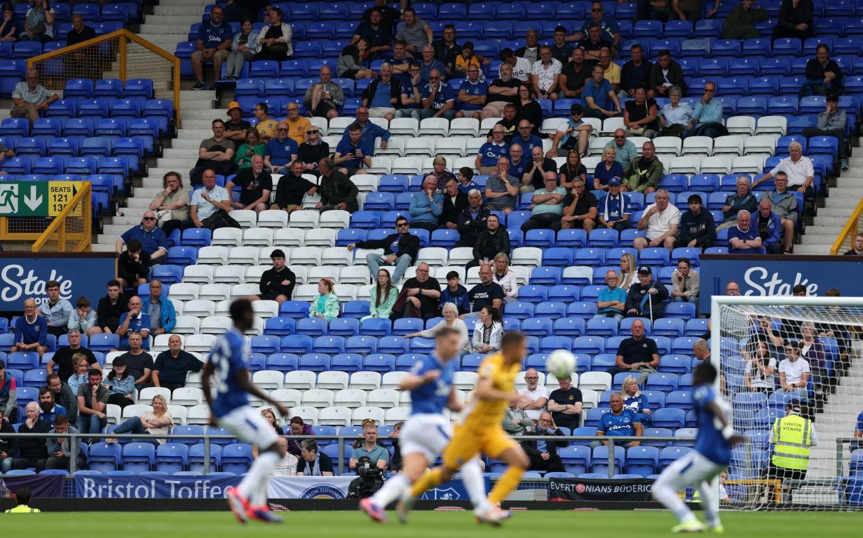 Empty seats at Goodison Park as Everton fans stream out on the first day of the season