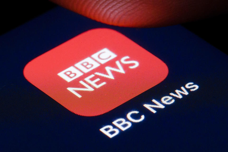 BERLIN, GERMANY - APRIL 22: The logo of BBC News, the 24/7 television news channel of the BBC, is shown on the display of a smartphone on April 22, 2020 in Berlin, Germany. (Photo by Thomas Trutschel/Photothek via Getty Images)
