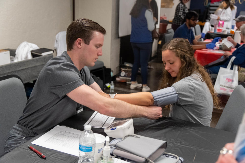 A blood pressure check is conducted Saturday at the Spring into Wellness Health Community Health and Resource Fair held at the Southwest Church of Christ in Amarillo.
