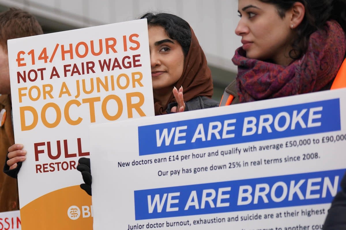Striking NHS junior doctors on the picket line outside Queen Elizabeth hospital in Birmingham in March (PA Wire)
