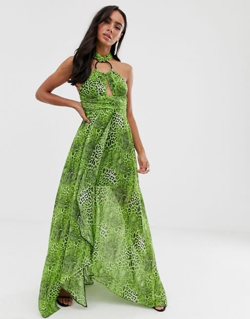 3) Maxi Dress in Neon Snake Print