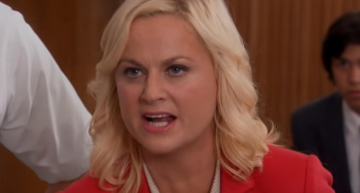 Amy Poehler looking angry in Parks and Recreation