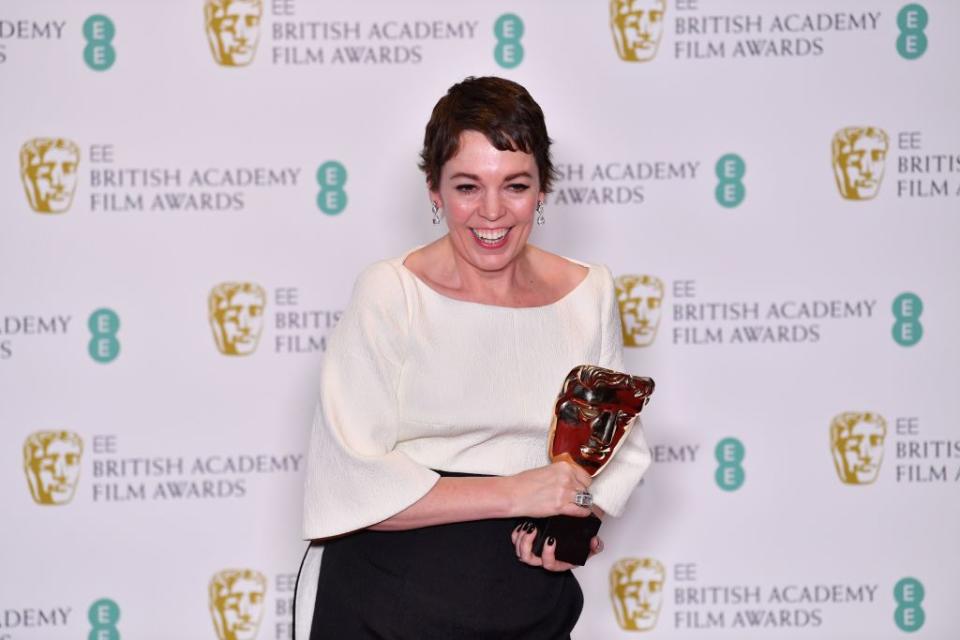 British actress Olivia Colman poses with the award for a Leading Actress for her work on the film 'The Favourite' at the BAFTA British Academy Film Awards at the Royal Albert Hall in London on Feb. 10, 2019. | Ben Stansall—AFP/Getty Images