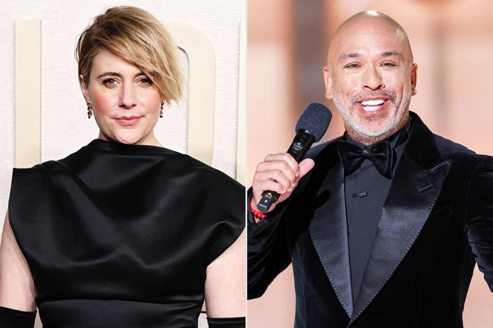 <p>Jon Kopaloff/WireImage; Rich Polk/Getty</p> Greta Gerwig and Jo Koy on Jan. 7, 2024