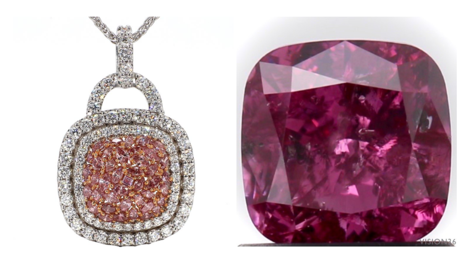 The Argyle pink diamond necklet and the Argyle pink loose diamond. Source: Lloyds Auctions