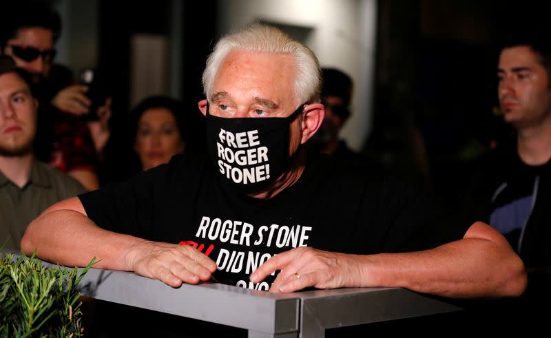 FILE PHOTO: Roger Stone reacts after Trump commuted his federal prison sentence in Fort Lauderdale