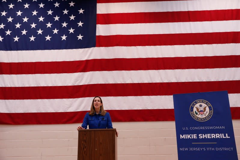 Rep. Mikie Sherrill (D-NJ) speaks during a town hall meeting at the Hanover Township Community Center in Whippany, New Jersey