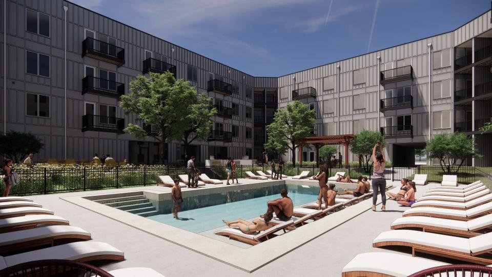 This artist's illustration shows what the pool area of The Oxlley will look like once construction is complete.