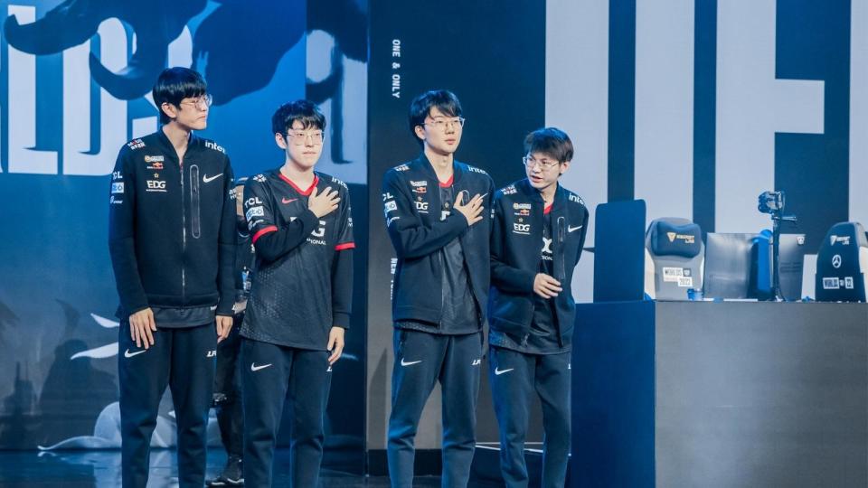EDG was considered the best team-fighting team at Worlds but they have been outclassed by DRX. (Photo: Riot Games)
