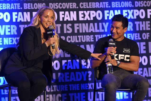 <p>Daniel Boczarski/Getty</p> Elizabeth Berkley and Mario Lopez