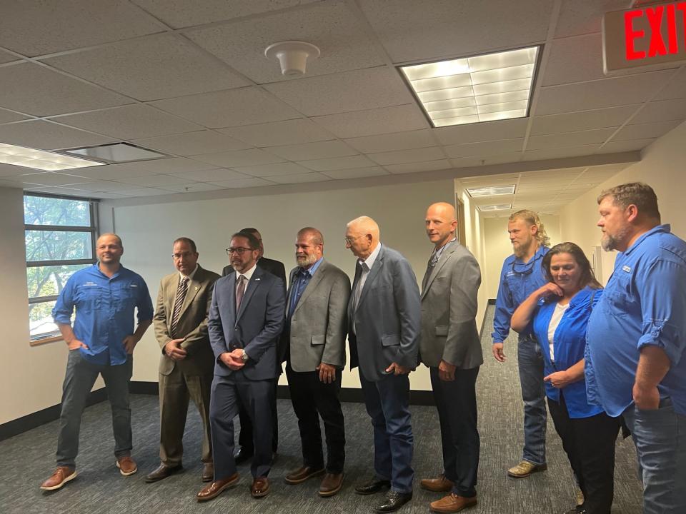 Rep. Jason Shoaf, R-Port St. Joe, with a group of Dixie County aquaculture farmers after the Appropriations Committee approved a hurricane relief package, Nov. 6. 2023