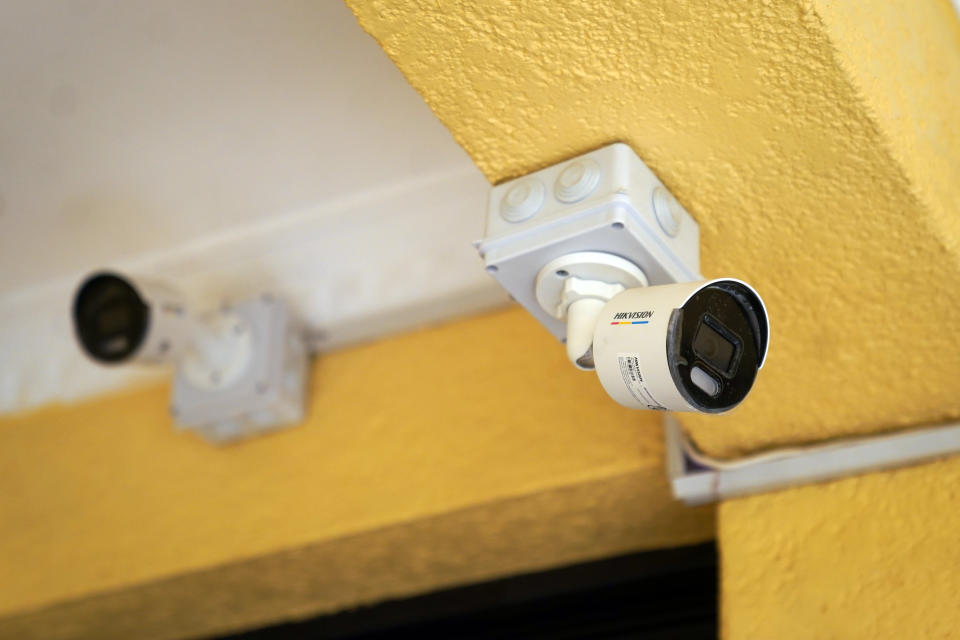 CCTV cameras in a corridor outside bedroom accommodation at the Hope Hostel in Kigali, Rwanda, where migrants will stay after arriving from the UK on a deportation flight. Picture date: Thursday June 16, 2022. (Photo by Victoria Jones/PA Images via Getty Images)
