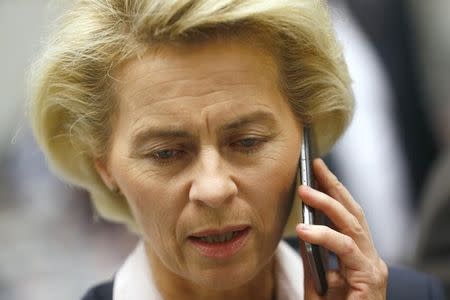 German Defence Minister Ursula von der Leyen attends a Christian Democratic Union (CDU) and Social Democratic Party (SPD) fraction meeting at the Bundestag in Berlin, Germany November 26, 2015. REUTERS/Hannibal Hanschke