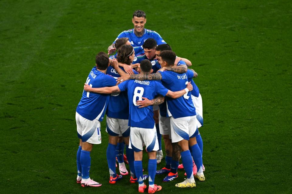 Nicolo Barella and his Italy teammates celebrate taking the lead  (AFP)